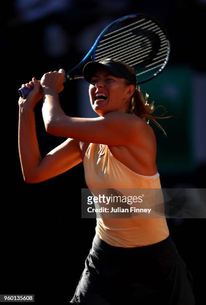 Maria Sharapova of Russia in action in her match against Simona Halep of Romania during day seven of the Internazionali BNL d'Italia 2018 tennis at...