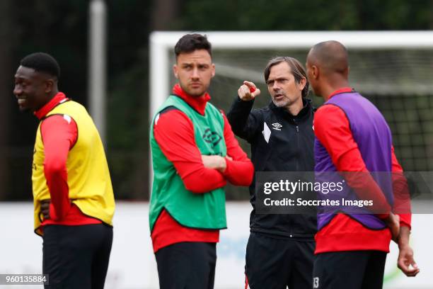 Derrick Luckassen of PSV, Luuk Koopmans of PSV, coach Phillip Cocu of PSV, Eloy Room of PSV during the Training PSV at the De Herdgang on May 19,...