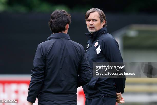 Assistant trainer Chris van der Weerden of PSV, coach Phillip Cocu of PSV during the Training PSV at the De Herdgang on May 19, 2018 in Eindhoven...