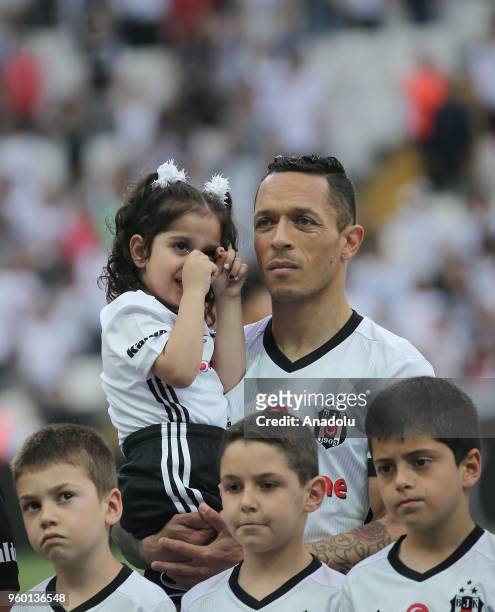 Adriano Correia of Besiktas lines up with children ahead of Turkish Super Lig soccer match between Besiktas and Demir Grup Sivasspor at Vodafone Park...