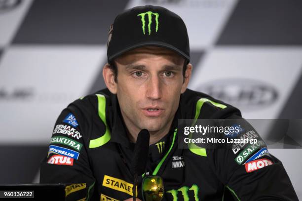Johann Zarco of France and Monster Yamaha Tech 3 speaks during the press conference at the end of the qualifying practice during the MotoGp of France...