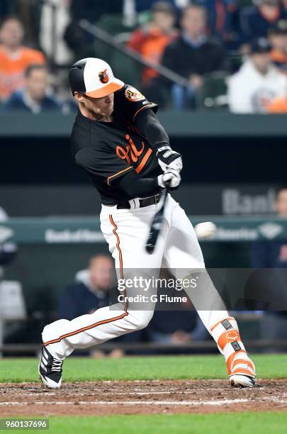 Craig Gentry of the Baltimore Orioles bats against the Detroit Tigers at Oriole Park at Camden Yards on April 27, 2018 in Baltimore, Maryland.