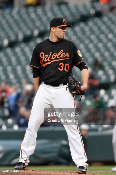 Chris Tillman of the Baltimore Orioles pitches against the Detroit Tigers at Oriole Park at Camden Yards on April 27, 2018 in Baltimore, Maryland.