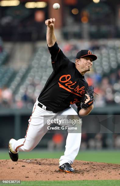 Chris Tillman of the Baltimore Orioles pitches against the Detroit Tigers at Oriole Park at Camden Yards on April 27, 2018 in Baltimore, Maryland.