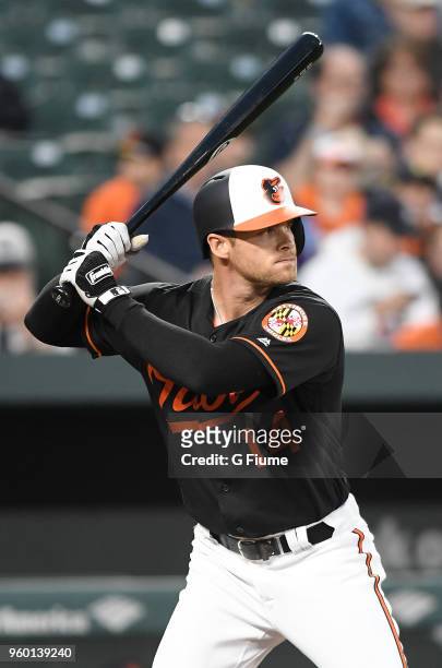 Craig Gentry of the Baltimore Orioles bats against the Detroit Tigers at Oriole Park at Camden Yards on April 27, 2018 in Baltimore, Maryland.