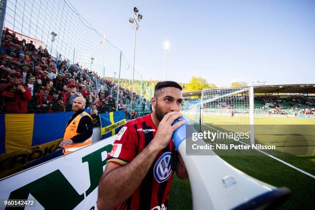 Saman Ghoddos of Ostersunds FK celebrates after the victory during the Allsvenskan match between GIF Sundsvall and Ostersunds FK at Idrottsparken on...