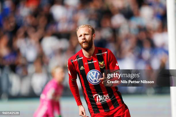 Curtis Edwards of Ostersunds FK celebrates after scoring to 0-1 during the Allsvenskan match between GIF Sundsvall and Ostersunds FK at Idrottsparken...