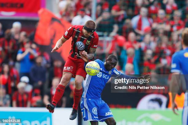 Douglas Bergqvist of Ostersunds FK and Peter Wilson of GIF Sundsvall during the Allsvenskan match between GIF Sundsvall and Ostersunds FK at...