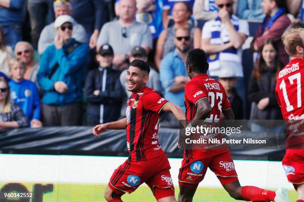 Hosam Aiesh of Ostersunds FK celebrates after scoring to 0-2 during the Allsvenskan match between GIF Sundsvall and Ostersunds FK at Idrottsparken on...