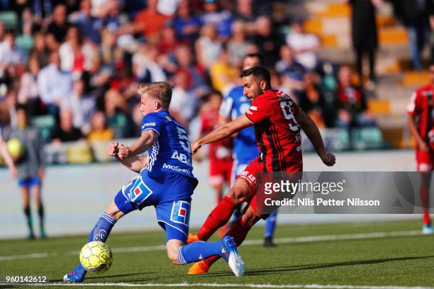 Saman Ghoddos of Ostersunds FK scores to make it 1-3 during the Allsvenskan match between GIF Sundsvall and Ostersunds FK at Idrottsparken on May 19,...