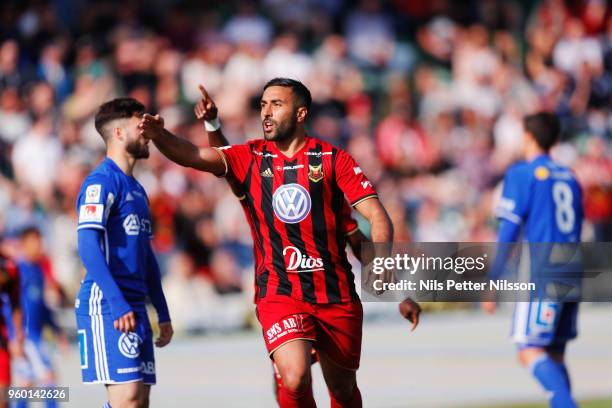 Saman Ghoddos of Ostersunds FK celebrates after scoring to 1-3 during the Allsvenskan match between GIF Sundsvall and Ostersunds FK at Idrottsparken...