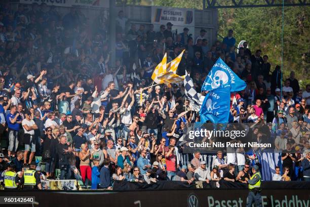 Fans of GIF Sundsvall during the Allsvenskan match between GIF Sundsvall and Ostersunds FK at Idrottsparken on May 19, 2018 in Sundsvall, Sweden.