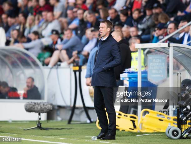 Graham Potter, head coach of Ostersunds FK during the Allsvenskan match between GIF Sundsvall and Ostersunds FK at Idrottsparken on May 19, 2018 in...
