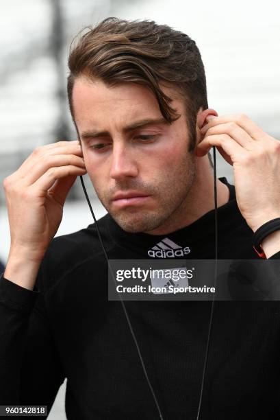 James Davison, driver of the Byrd-Hollinger-Belardi Racing Chevrolet, prepares for qualifying for the Indianapolis 500 on May 19 at the Indianapolis...