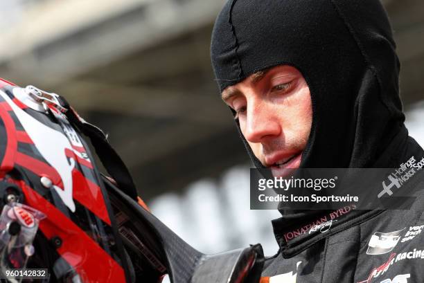 James Davison, driver of the Byrd-Hollinger-Belardi Racing Chevrolet, prepares for qualifying for the Indianapolis 500 on May 19 at the Indianapolis...