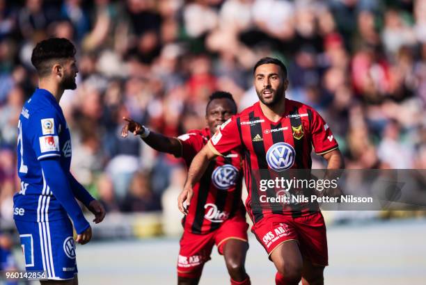 Saman Ghoddos of Ostersunds FK celebrates after scoring to 1-3 during the Allsvenskan match between GIF Sundsvall and Ostersunds FK at Idrottsparken...