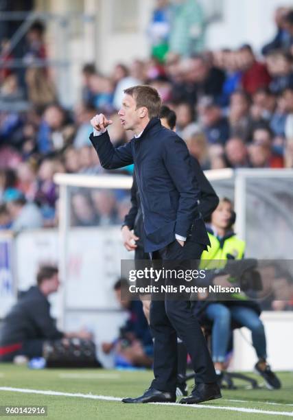 Graham Potter, head coach of Ostersunds FK during the Allsvenskan match between GIF Sundsvall and Ostersunds FK at Idrottsparken on May 19, 2018 in...