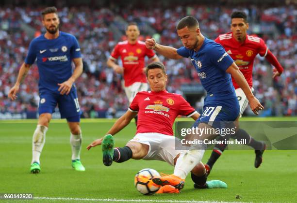 Ander Herrera of Manchester United and Eden Hazard of Chelsea battle for possession during The Emirates FA Cup Final between Chelsea and Manchester...