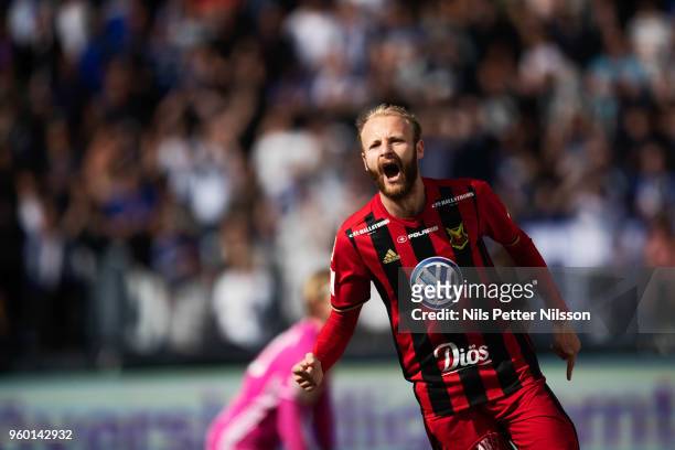 Curtis Edwards of Ostersunds FK celebrates after scoring to 0-2 during the Allsvenskan match between GIF Sundsvall and Ostersunds FK at Idrottsparken...