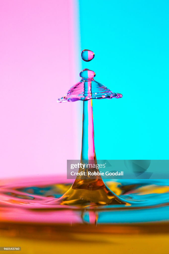 Water Drip on a pink and blue striped backdrop