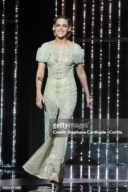 Kristen Stewart arrives on stage during the Closing Ceremony at the 71st annual Cannes Film Festival at Palais des Festivals on May 19, 2018 in...