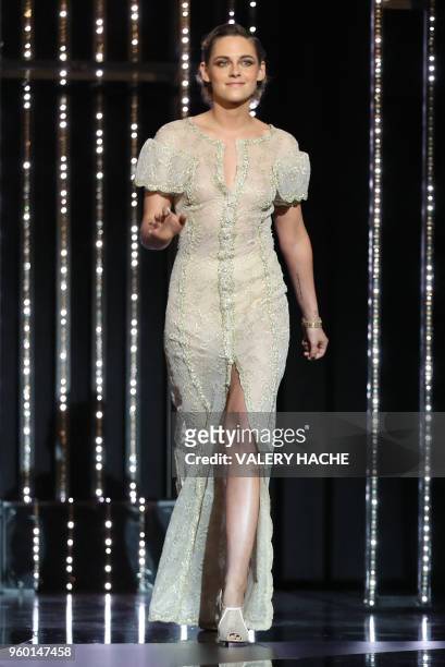 Actress and member of the Feature Film Jury Kristen Stewart arrives on stage on May 19, 2018 for the closing ceremony of the 71st edition of the...