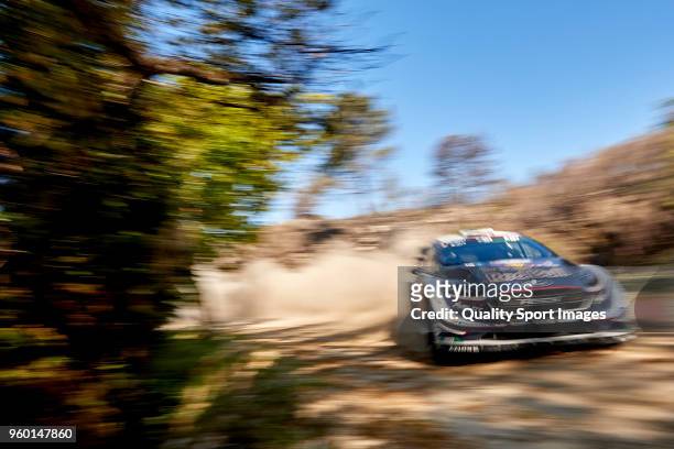 Elfyn Evans of Great Britain and Daniel Barritt of Great Britain compete in their M-Sport FORD WRT Ford Fiesta WRC during day three of World Rally...