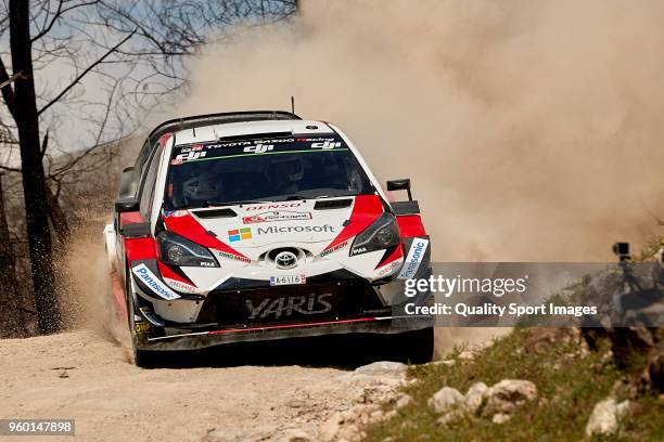 Esapekka Lappi of Finland and Janne Ferm of Finland compete in their Toyota Gazoo Racing WRT Toyota Yaris WRC during day three of World Rally...