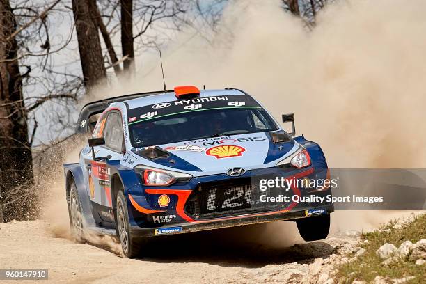 Daniel Sordo of Spain and Carlos Del Barrio of Spain compete in their Hyundai Shell Mobis WRT Hyundai i20 Coupe WRC during day three of World Rally...