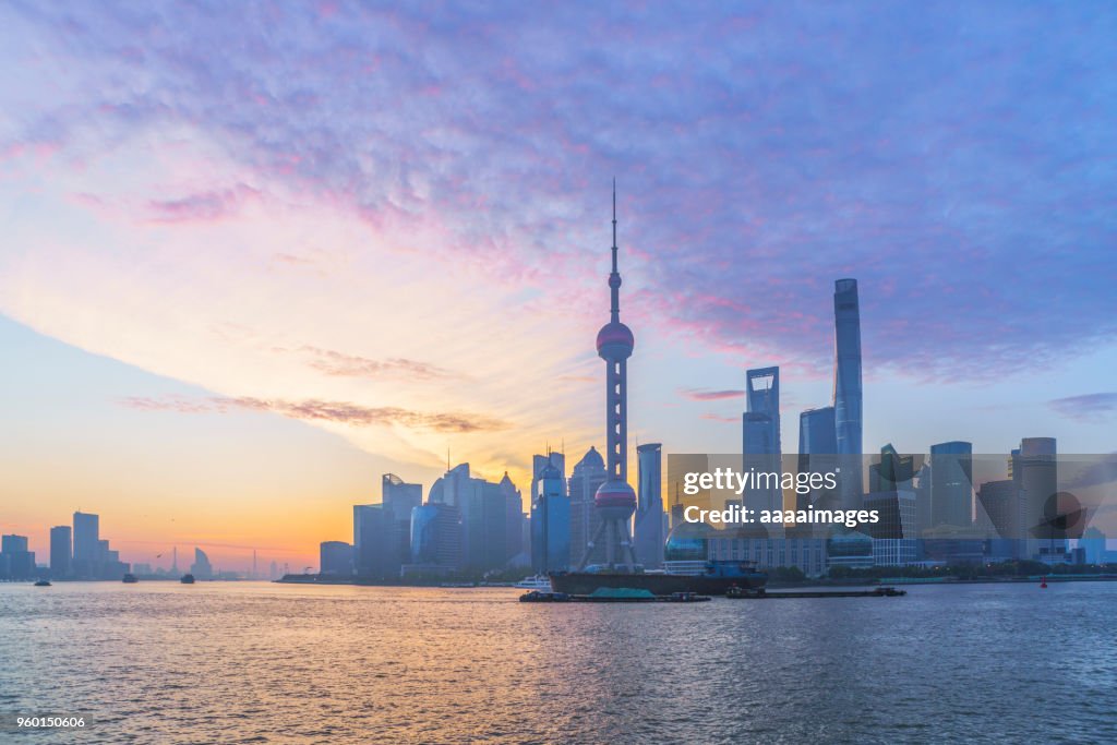 Sunset view of the bund skyline shanghai