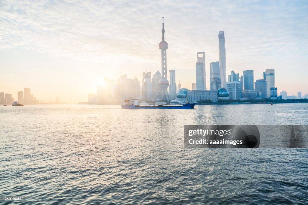 Sunset view of the bund skyline shanghai