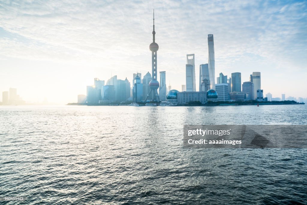 Sunset view of the bund skyline shanghai