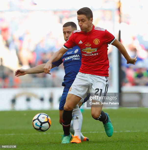 Ander Herrera of Manchester United in action with Eden Hazard of Chelsea during the Emirates FA Cup Final match between Manchester United and Chelsea...