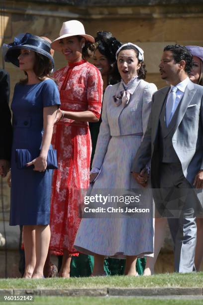 Actress Gina Torres and guests arrive at the wedding of Prince Harry to Ms Meghan Markle at St George's Chapel, Windsor Castle on May 19, 2018 in...