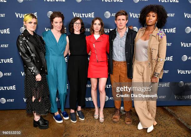 Gayle Rankin, Liz Flahive, Carly Mensch, Alison Brie, Chris Lowell and Sydelle Noel pose during Vulture Festival presented by AT&T: The Gorgeous...
