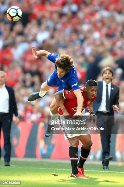 Marcos Alonso of Chelsea goes over the top of Luis Antonio Valencia of Man Utd during the Emirates FA Cup Final between Chelsea and Manchester United...