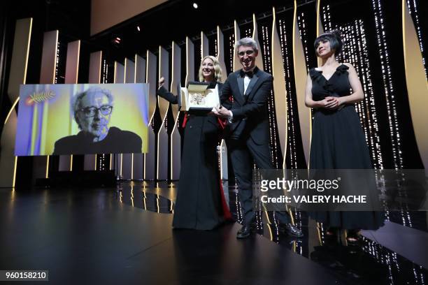 Swiss cinematographer Fabrice Aragno and Iranian painter and director Mitra Farahani receive a Special Palme d'Or award on behalf of French-Swiss...