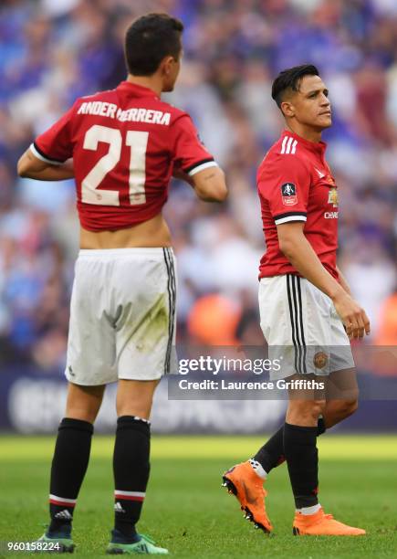 Alexis Sanchez of Manchester United looks dejected following The Emirates FA Cup Final between Chelsea and Manchester United at Wembley Stadium on...