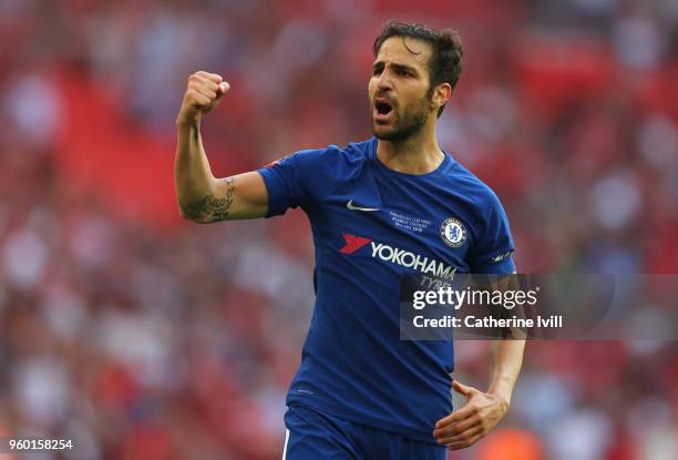 Cesc Fabregas of Chelsea celebrates his sides victory following The Emirates FA Cup Final between Chelsea and Manchester United at Wembley Stadium on...