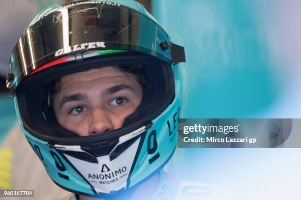 Lorenzo Dalla Porta of Italy and Leopard Racing looks on in box during the qualifying practice during the MotoGp of France - Qualifying on May 19,...