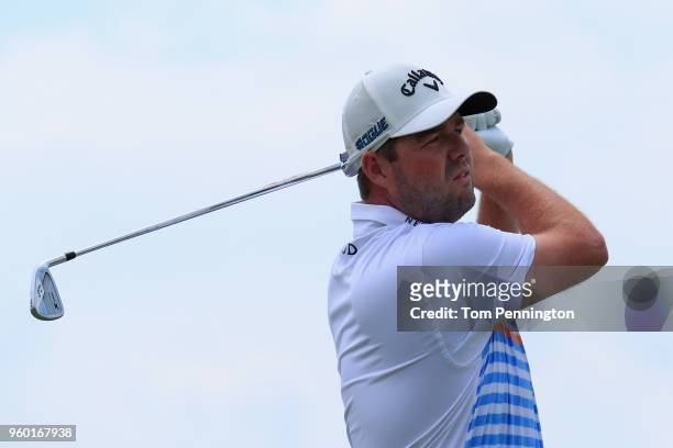 Marc Leishman of Australia plays his tee shot on the second hole during the third round of the AT&T Byron Nelson at Trinity Forest Golf Club on May...