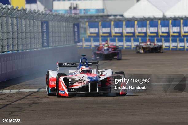 In this handout provided by FIA Formula E, Nick Heidfeld , Mahindra Racing, Mahindra M4Electro. During the Berlin E-Prix in the Paris ePrix, Round 9...