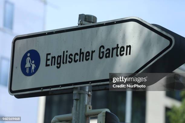 Sign showing the direction to the Englischer Garten is seen in Munich.