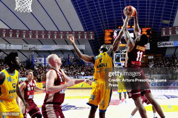 Landon Milbourne and Henry Sims of Vanoli competes with Michael Jenkins and Hrvoje Peric and Andrea De Nicolao of Umana during the LBA LegaBasket...