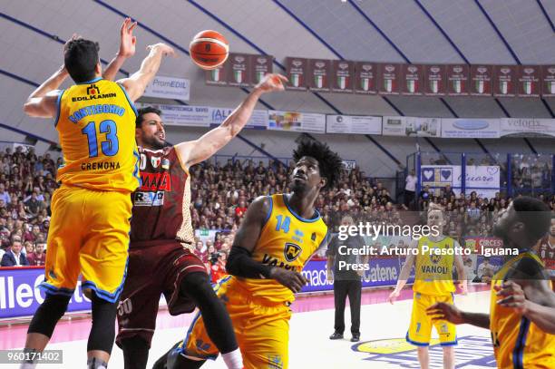 Mitchell Watt of Umana competes with Simone Fontecchio - Henry Sims - Travis Diener - Landon Milbourne of Vanoli during the LBA LegaBasket match Game...