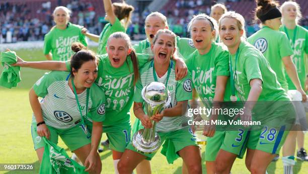 Anna Blaesse of Wolfsburg and teammates celebrate the winning of the trophy after the Women's DFB Cup Final between VFL Wolfsburg and FC Bayern...