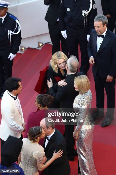 Jury president Cate Blanchett, jury memeber Denis Villeneuve greet director of the festival Thierry Fremaux as they attend the Closing Ceremony &...