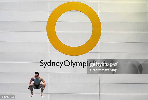 Competitor practices prior to the Men's Platform Final during the 2010 Australian Open Diving Championships at the Sydney Olympic Park Aquatic Centre...