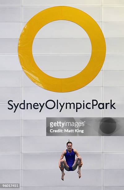 Competitor practises before the Women's 3m Final during the 2010 Australian Open Diving Championships at the Sydney Olympic Park Aquatic Centre on...