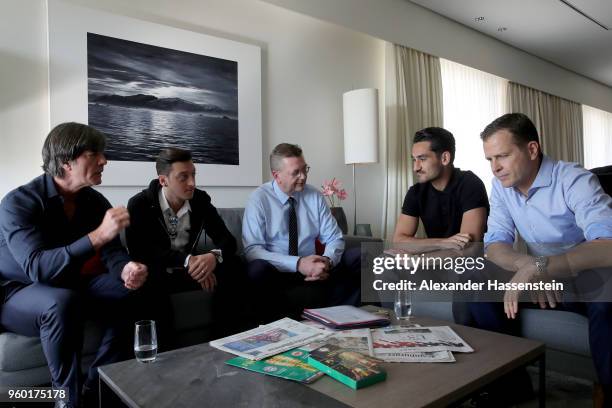 President Reinhard Grindel, German national team head coach Joachim Loew, German national team manager Oliver Bierhoff meet German national players...